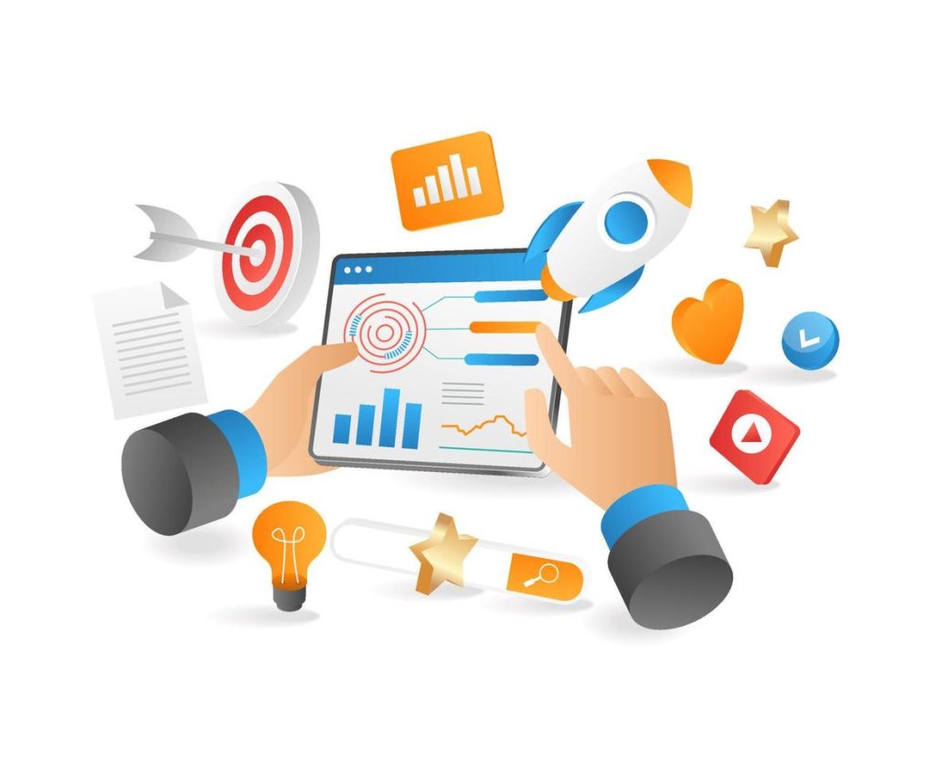 isometric flat 3d illustration social media strategy concept digital marketing startup business vector